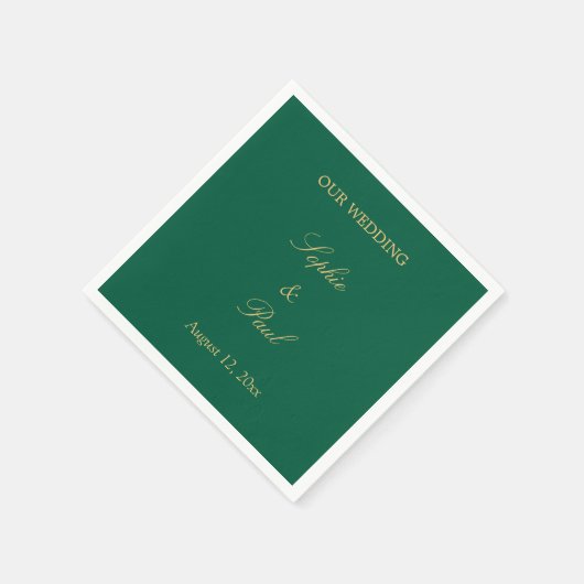 Serviette En Papier Chasseur Vert doré Mariage beige (Coin)