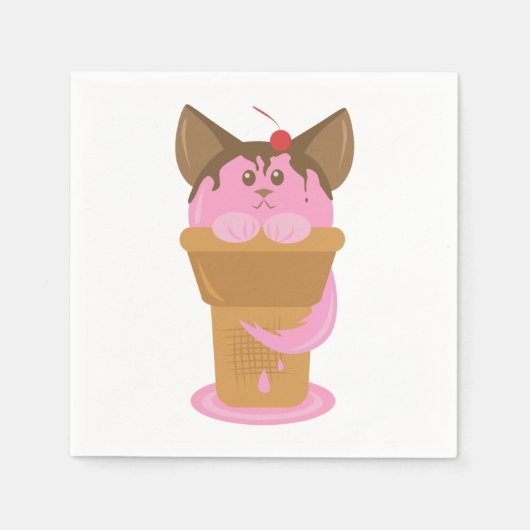 Serviette En Papier Chat à crème glacée fraise (Devant)