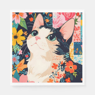 Serviette En Papier Chat à écailles florales