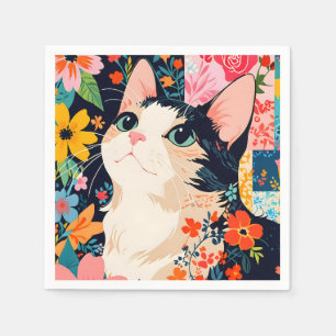 Serviette En Papier Chat à écailles florales