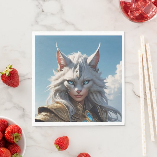 Serviette En Papier Chat à oeil bleu (En situation)