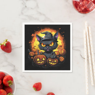 Serviette En Papier Chat à sorcière Éffrayant Halloween