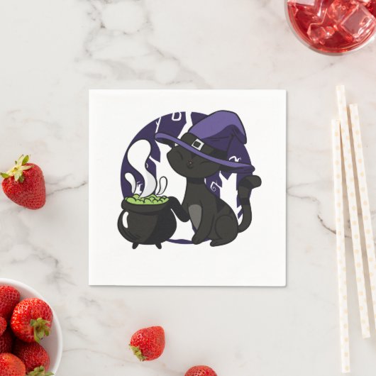 Serviette En Papier Chat à sorcière noire (En situation)