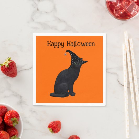 Serviette En Papier Chat à sorcière noire mignonne (En situation)