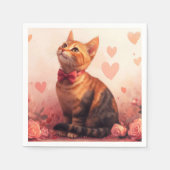 Serviette En Papier Chat abyssin avec des roses - Saint-Valentin  (Devant)