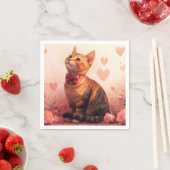Serviette En Papier Chat abyssinien avec Rose - Saint Valentin (En situation)