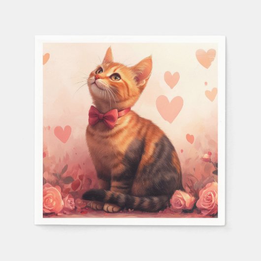 Serviette En Papier Chat abyssinien avec Rose - Saint Valentin (Devant)