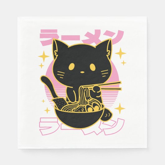 Serviette En Papier Chat animal mangeant ramène nourriture (Devant)
