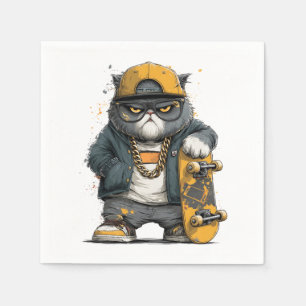 Serviette En Papier Chat anthropomorphique cool en Hip hop Attire