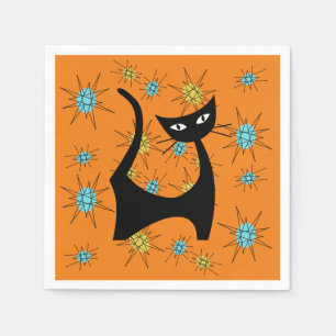 Serviette En Papier Chat atomique moderne rétro du milieu du siècle