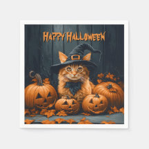 Chat au gingembre avec Halloween Citrouille