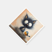 Serviette En Papier Chat aux yeux larges et grossiers tenant un ver po (Coin)