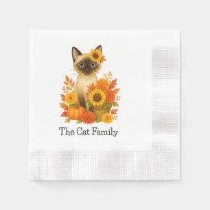 Serviette En Papier Chat avec citrouille et tournesol pour thanksgivin