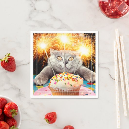 Serviette En Papier Chat Avec Cupcake Sparkler (En situation)