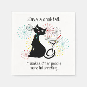 Serviette En Papier Chat avec Martini Papier en Verre Napkin