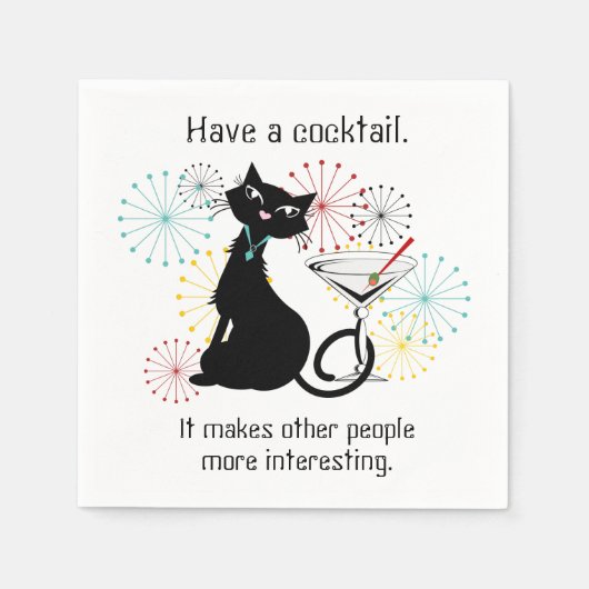 Serviette En Papier Chat avec Martini Papier en Verre Napkin (Devant)