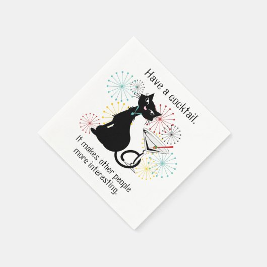 Serviette En Papier Chat avec Martini Papier en Verre Napkin (Coin)