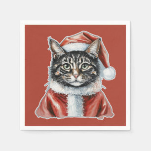 Serviette En Papier Chat avec tenue du Père Noël - Noël 1