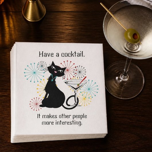 Serviette en papier Chat avec Verre à Martini