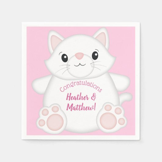 Serviette En Papier Chat Baby shower Kitty Rose (Devant)