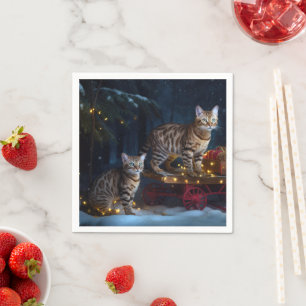 Serviette En Papier Chat Bengal Noël Traîneau enneigé Décoration de No