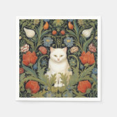 Serviette En Papier Chat blanc Art nouveau dans le jardin (Devant)