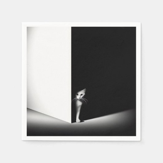 Serviette En Papier Chat Blanc Dans Les Ombres Noires (Devant)