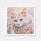 Serviette En Papier Chat blanc élégant en or et diamants (Devant)