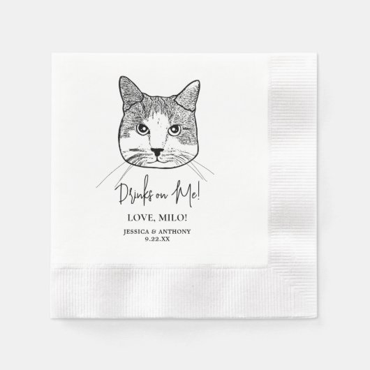 Serviette En Papier Chat Blanc Gingembre Boissons Personnalisées Sur M (Devant)