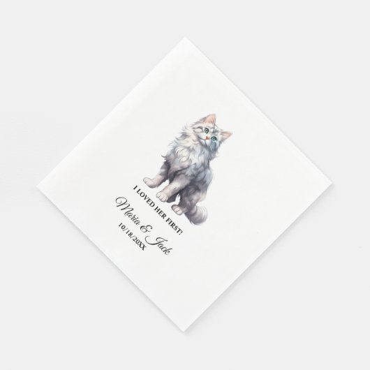 Serviette En Papier Chat Blanc J'Aimais Son Premier Mariage (Coin)