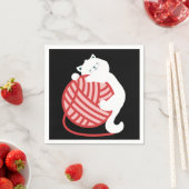 Serviette En Papier Chat blanc mignon avec boule de fil (En situation)