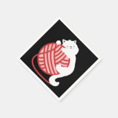 Serviette En Papier Chat blanc mignon avec boule de fil (Coin)
