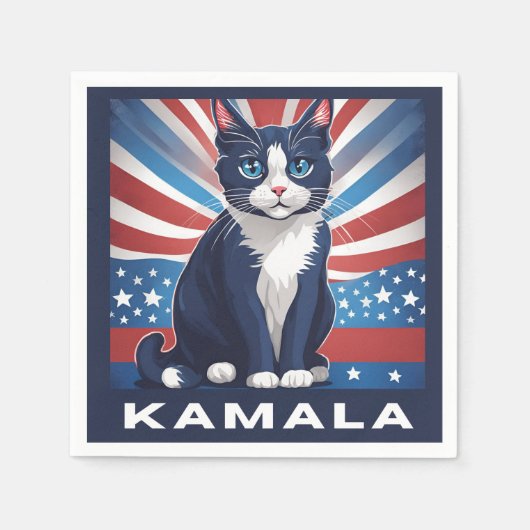 Serviette En Papier Chat bleu pour Kamala 2024 Démocrate aux élections (Devant)