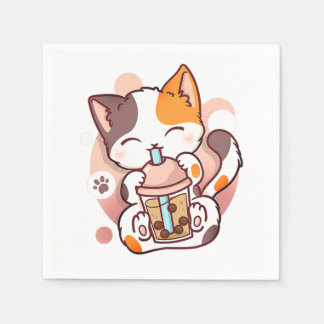 Serviette En Papier Chat Boba Tea Bubble Tea Anime Kawaii Neko pour fi