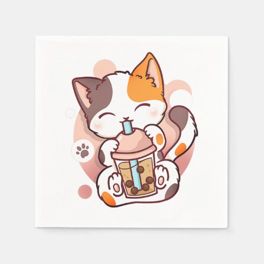Serviette En Papier Chat Boba Tea Bubble Tea Anime Kawaii Neko pour fi (Devant)