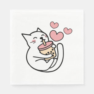 Serviette En Papier Chat Boire Boba Milk chaton