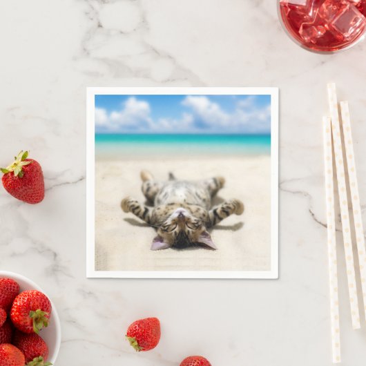 Serviette En Papier Chat bronzage à la plage (En situation)