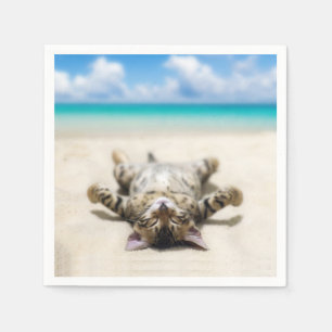 Serviette En Papier Chat bronzage à la plage