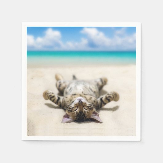Serviette En Papier Chat bronzage à la plage (Devant)