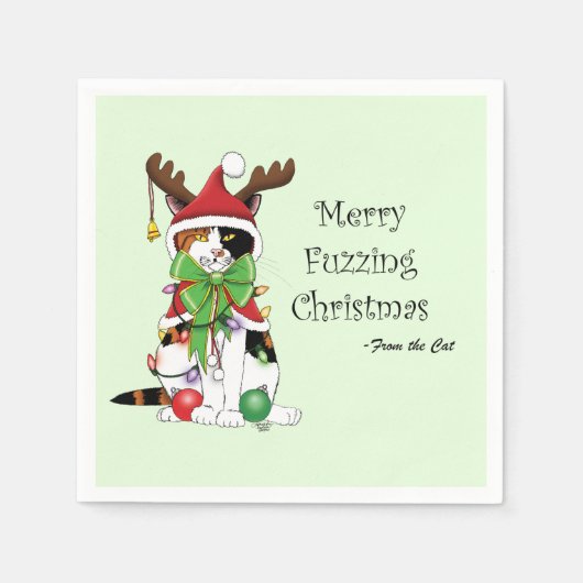 Serviette En Papier Chat Calico de Noël amusant (Devant)