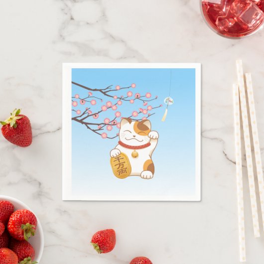 Serviette En Papier Chat Calico Lucky Japonais, Maneki Neko (En situation)