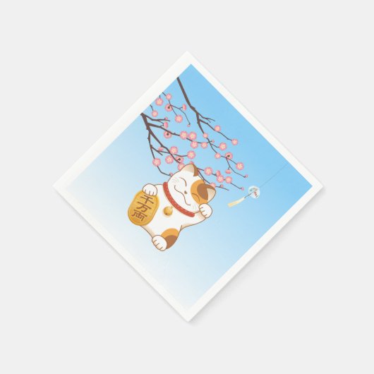 Serviette En Papier Chat Calico Lucky Japonais, Maneki Neko (Coin)