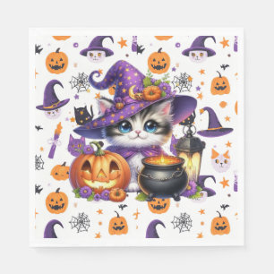 Serviette En Papier Chat Casquette Violet Pour Halloween