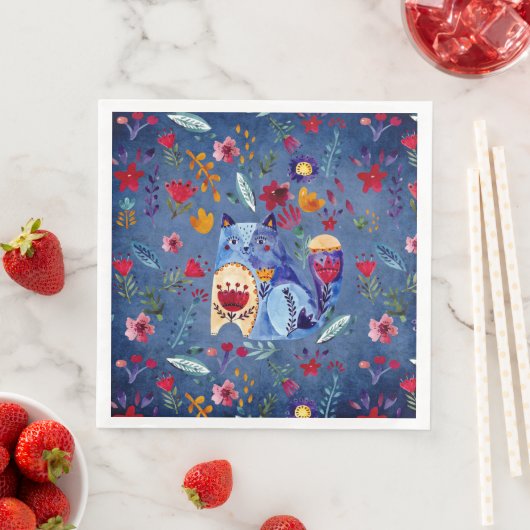 Serviette En Papier Chat Cheeky dans Flower Garden (En situation)