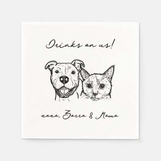 Serviette En Papier Chat Chien Boire sur nous Mariage animal de compag (Devant)