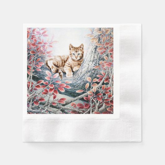 Serviette En Papier Chat chinois Art Chat Cat dans l'arbre (Devant)