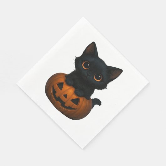 Serviette En Papier Chat citrouille - Mignonne chemise d'Halloween Éff (Coin)