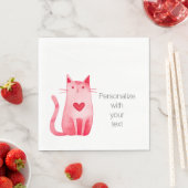 Serviette En Papier Chat Coeur Rose Personnalisé (En situation)
