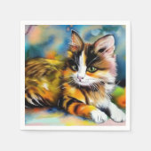Serviette En Papier Chat couché, aquarelle - (Devant)