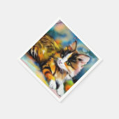 Serviette En Papier Chat couché, aquarelle - (Coin)